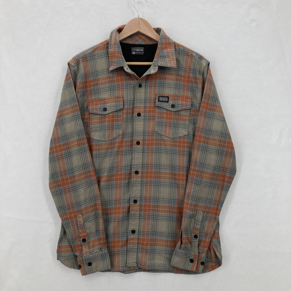 MTN OPS Plaid Flannel Shirt Mens Small Gray Button Down Stretch Outdoor Hiking